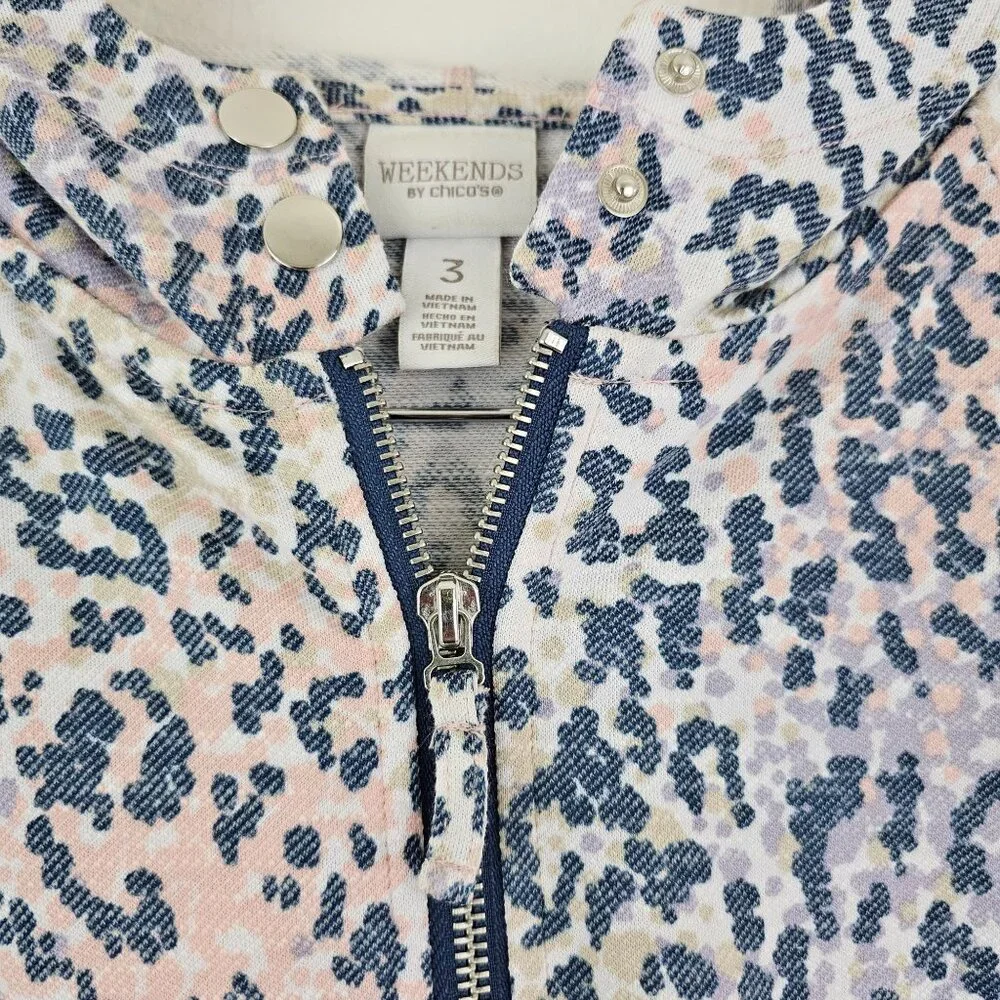 Chico's Weekends Utility Animal Print Zip Up Hoodie Jacket Sz L 16 Casual Active - Picture 4 of 10